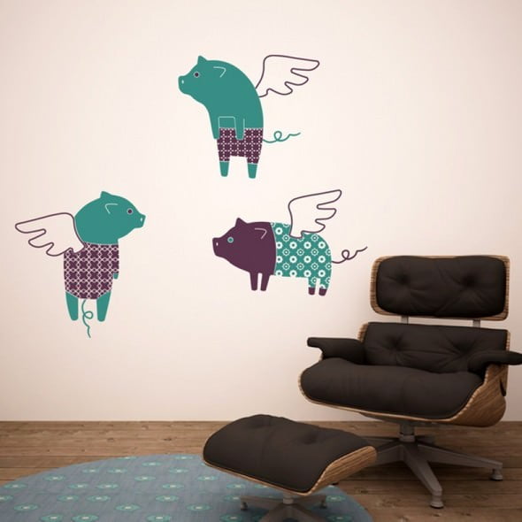 Deco art din categoria " Made in Romania" 3 autocolant decorativ marca romaneasca - când va zbura porcul