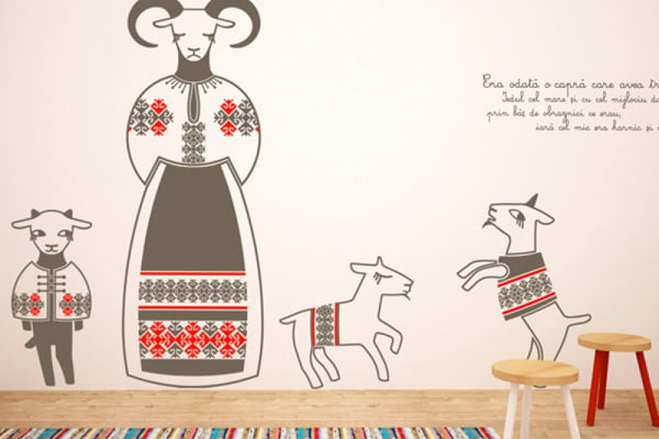Deco art din categoria " Made in Romania" 2 autocolant pentru decorat - Deco Art - Capra cu trei iezi