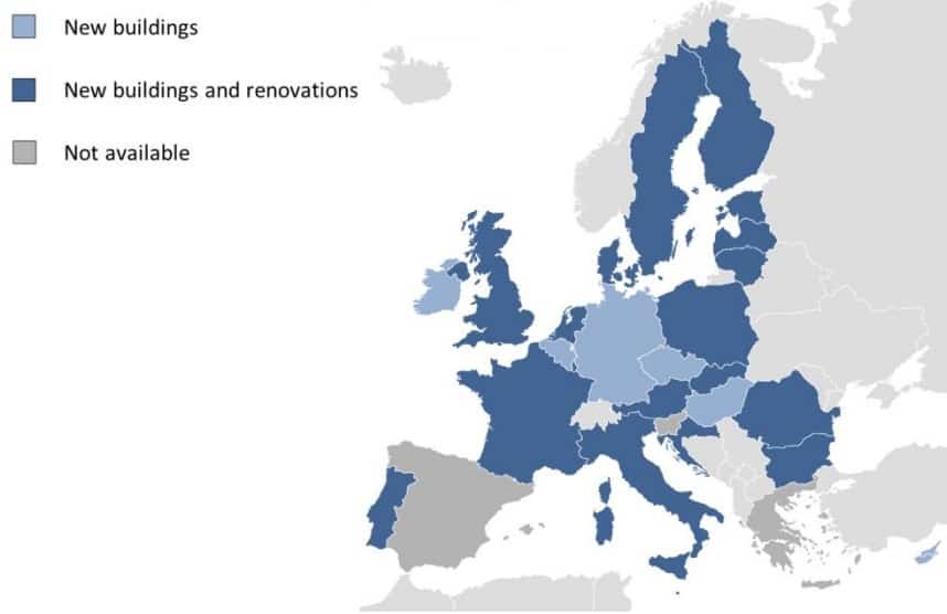 harta Europei cu near Zero Energy Building în 2016