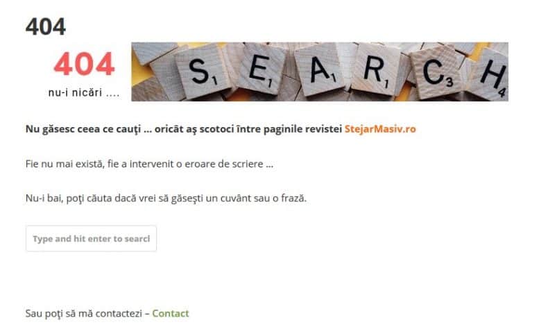 Pagina 404 personalizată pentru StejarMasiv.ro 1 pagina 404 personalizata