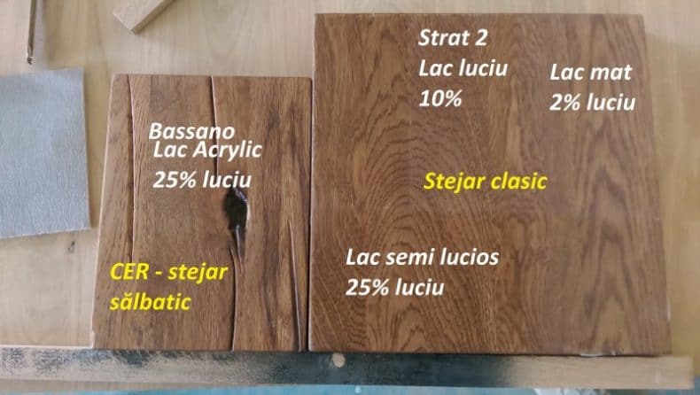 Lac mat sau lucios - cum schimbă nuanța baițului aplicat pe stejar 4 finisaj cu lac mat sau lucios acelasi bait