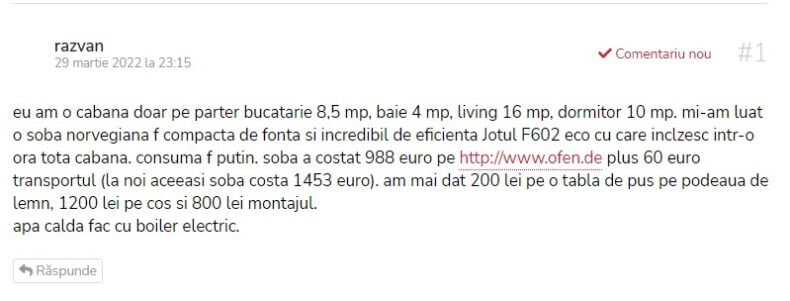 comentariu încălzirea la cabană